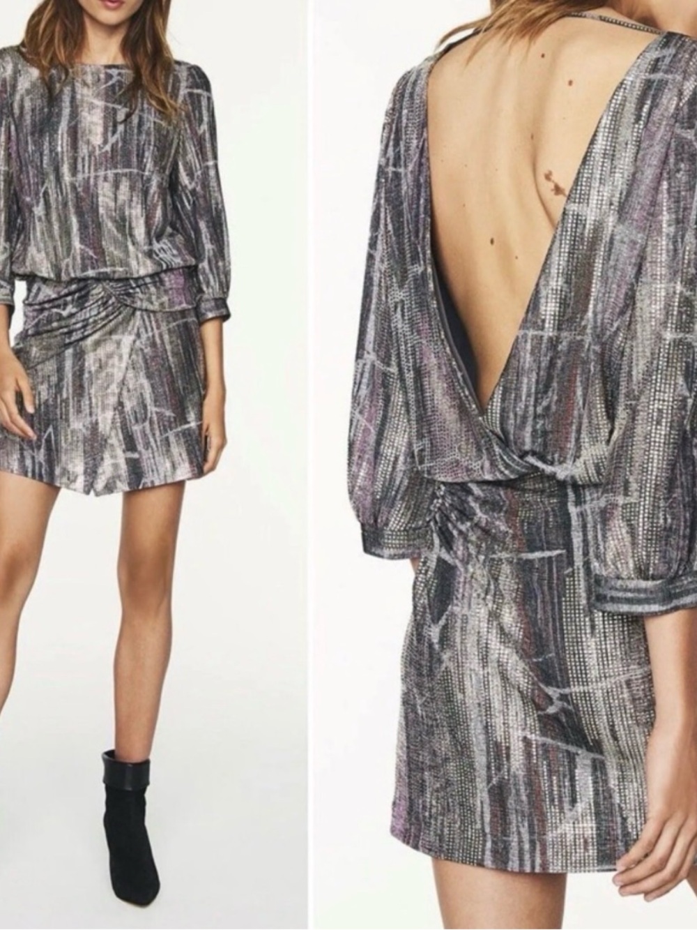 BA&SH Backless Metallic Mini Dress – Purple/Silver – Size S